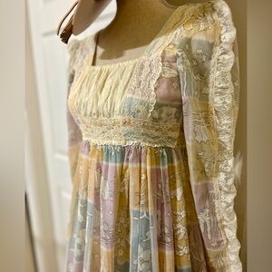 Shamash & Yofi Prairie Empire Waist Gunne Pastel 1970s Dress *Rare*